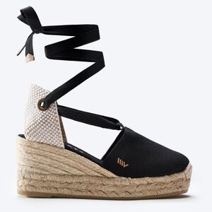 New Viscata Bisbe Canvas Espadrille Platform Wedges‎ Black Boho Size (EU 40)